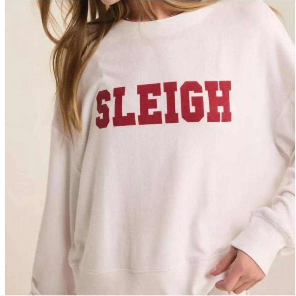 Z Supply White buttery top with Red 'Sleigh' Print